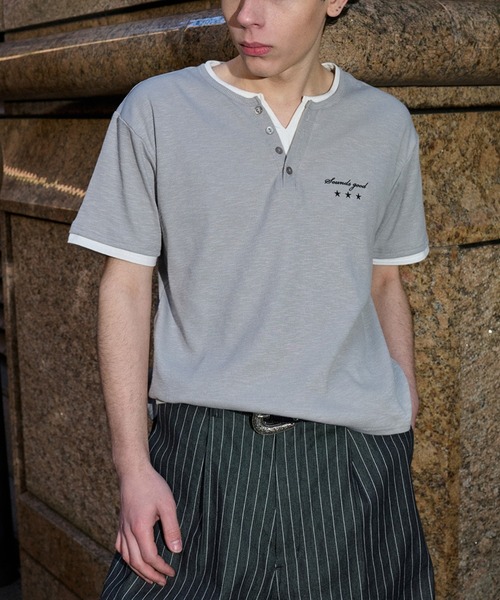 kutir(クティール)の「ASSORTED HENRY-NECK LAYERED TSHIRT/アソートヘンリーネックレイヤードTシャツ(Tシャツ/カットソー・メンズ・杢グレー/ブラック系/ボルドー/カーキ/ブラック/チャコールグレー・LARGE/MEDIUM)」の4枚目の写真
