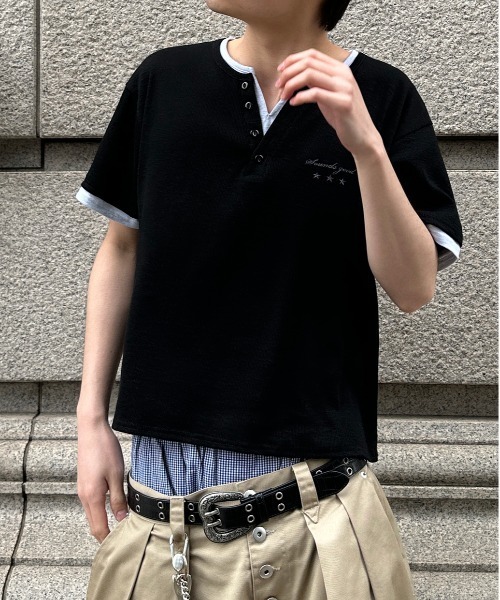 kutir(クティール)の「ASSORTED HENRY-NECK LAYERED TSHIRT/アソートヘンリーネックレイヤードTシャツ(Tシャツ/カットソー・メンズ・杢グレー/ブラック系/ボルドー/カーキ/ブラック/チャコールグレー・LARGE/MEDIUM)」の1枚目の写真