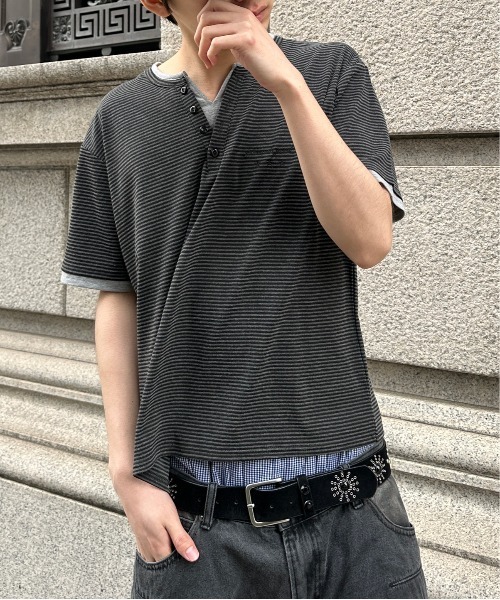 kutir(クティール)の「ASSORTED HENRY-NECK LAYERED TSHIRT/アソートヘンリーネックレイヤードTシャツ(Tシャツ/カットソー・メンズ・杢グレー/ブラック系/ボルドー/カーキ/ブラック/チャコールグレー・LARGE/MEDIUM)」の12枚目の写真