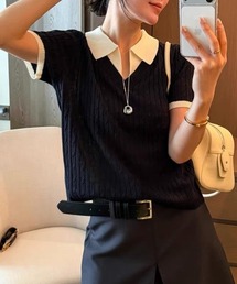 配色襟レイヤード風サマーニット