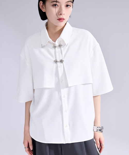 Ellno Loset(エルノロゼット)の「【新色追加】メタルパーツフラシシャツ(シャツ/ブラウス・メンズ・オフホワイト/ブラック/ブルーグレー/ブルーグリーン・SMALL/MEDIUM/LARGE)」の2枚目の写真