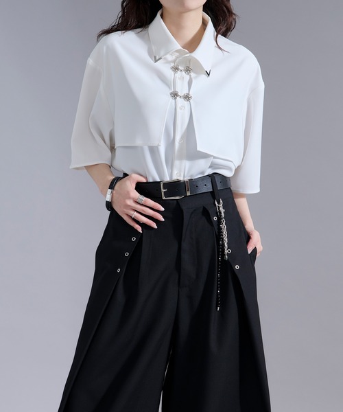 Ellno Loset(エルノロゼット)の「【新色追加】メタルパーツフラシシャツ(シャツ/ブラウス・メンズ・オフホワイト/ブラック/ブルーグレー/ブルーグリーン・SMALL/MEDIUM/LARGE)」の6枚目の写真