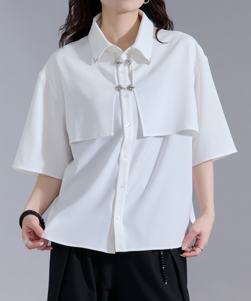 Ellno Loset(エルノロゼット)の「【新色追加】メタルパーツフラシシャツ(シャツ/ブラウス・メンズ・オフホワイト/ブラック/ブルーグレー/ブルーグリーン・SMALL/MEDIUM/LARGE)」の5枚目の写真