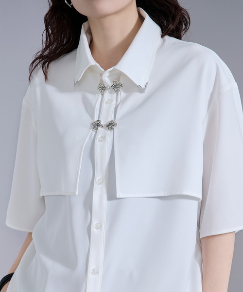 Ellno Loset(エルノロゼット)の「【新色追加】メタルパーツフラシシャツ(シャツ/ブラウス・メンズ・オフホワイト/ブラック/ブルーグレー/ブルーグリーン・SMALL/MEDIUM/LARGE)」の7枚目の写真