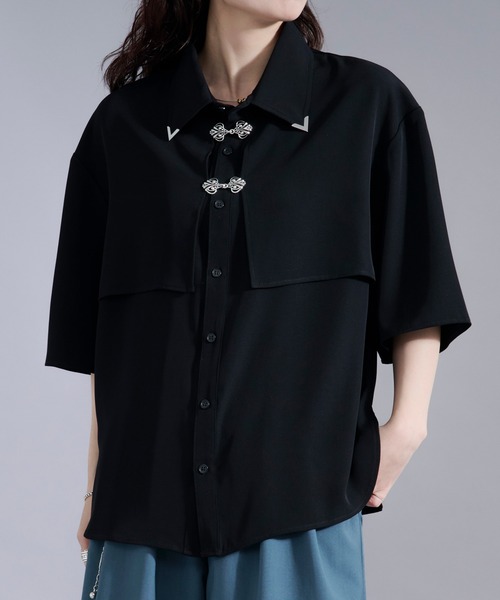 Ellno Loset(エルノロゼット)の「【新色追加】メタルパーツフラシシャツ(シャツ/ブラウス・メンズ・オフホワイト/ブラック/ブルーグレー/ブルーグリーン・SMALL/MEDIUM/LARGE)」の20枚目の写真