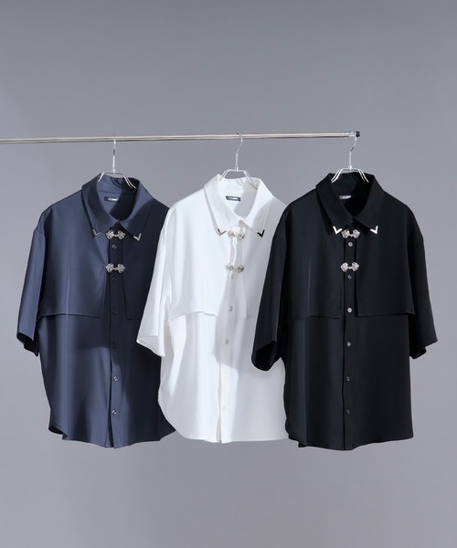 Ellno Loset(エルノロゼット)の「【新色追加】メタルパーツフラシシャツ(シャツ/ブラウス・メンズ・オフホワイト/ブラック/ブルーグレー/ブルーグリーン・SMALL/MEDIUM/LARGE)」の12枚目の写真