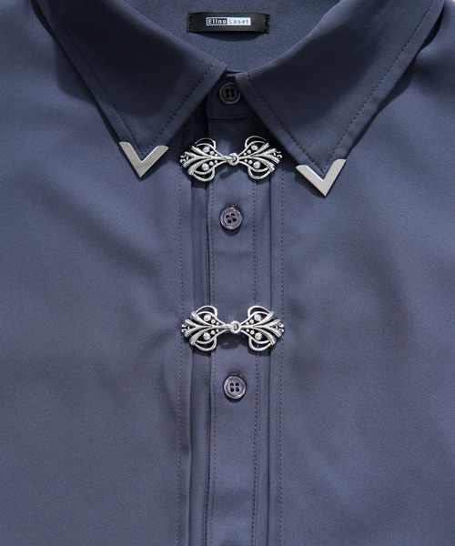 Ellno Loset(エルノロゼット)の「【新色追加】メタルパーツフラシシャツ(シャツ/ブラウス・メンズ・オフホワイト/ブラック/ブルーグレー/ブルーグリーン・SMALL/MEDIUM/LARGE)」の10枚目の写真