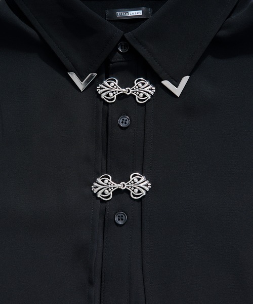 Ellno Loset(エルノロゼット)の「【新色追加】メタルパーツフラシシャツ(シャツ/ブラウス・メンズ・オフホワイト/ブラック/ブルーグレー/ブルーグリーン・SMALL/MEDIUM/LARGE)」の9枚目の写真