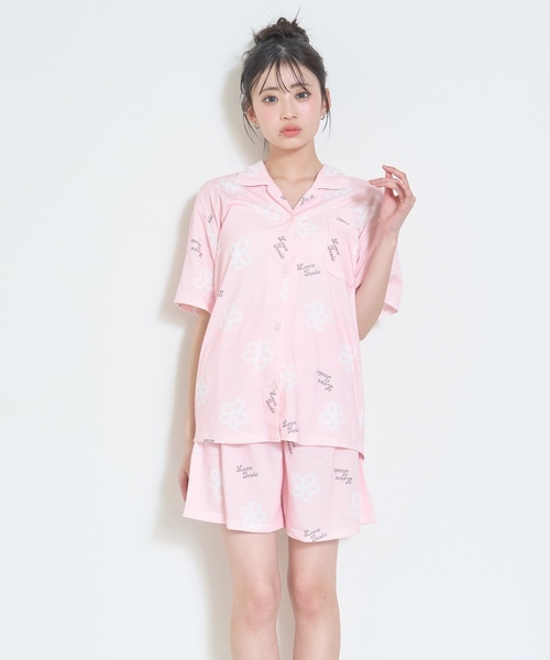 セール】【ルームウェア/パジャマ】半袖総柄シャツ＆ショートパンツ