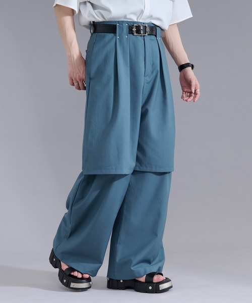 Ellno Loset(エルノロゼット)の「レイヤードデザインスラックス(スラックス・メンズ・ブルーグリーン/ブラック・LARGE/MEDIUM/SMALL/X-SMALL)」の2枚目の写真