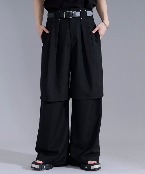 Ellno Loset(エルノロゼット)の「レイヤードデザインスラックス(スラックス・メンズ・ブルーグリーン/ブラック・LARGE/MEDIUM/SMALL/X-SMALL)」の1枚目の写真