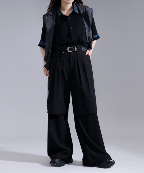 Ellno Loset(エルノロゼット)の「レイヤードデザインスラックス(スラックス・メンズ・ブルーグリーン/ブラック・LARGE/MEDIUM/SMALL/X-SMALL)」の15枚目の写真