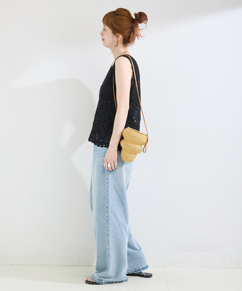 B.C STOCK(ベーセーストック)の「手洗い可 / クロッシェライクタンクトップ(タンクトップ・レディース・アイボリー/ブラック・FREE)」の4枚目の写真