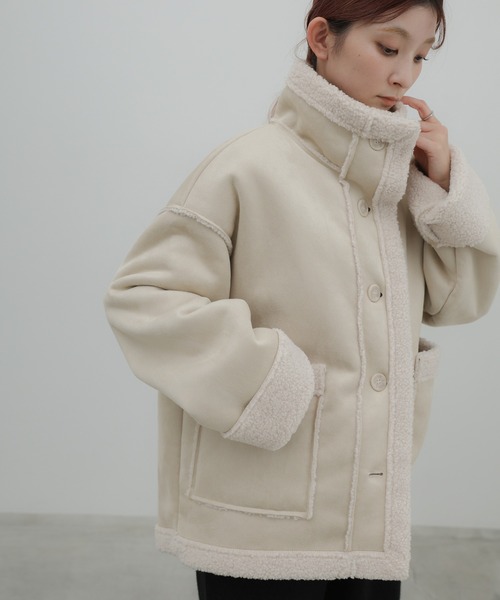 select MOCA(セレクトモカ)の「フェイクムートンミドル丈コート(ムートンコート・レディース・ダークブラウン/ブラック/グレー/アイボリー・FREE)」の4枚目の写真
