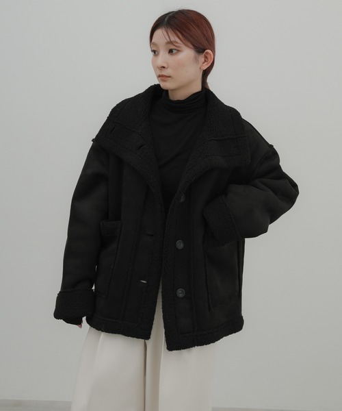 select MOCA(セレクトモカ)の「フェイクムートンミドル丈コート(ムートンコート・レディース・ダークブラウン/ブラック/グレー/アイボリー・FREE)」の1枚目の写真