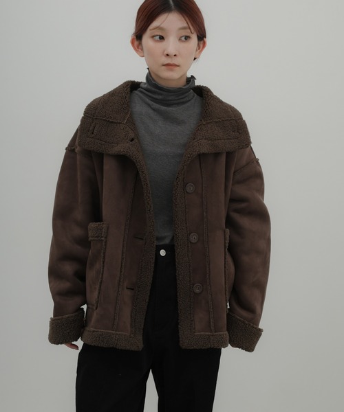 select MOCA(セレクトモカ)の「フェイクムートンミドル丈コート(ムートンコート・レディース・ダークブラウン/ブラック/グレー/アイボリー・FREE)」の9枚目の写真