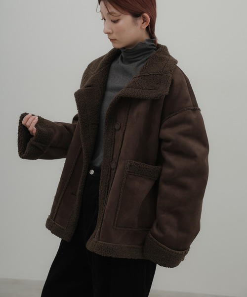 select MOCA(セレクトモカ)の「フェイクムートンミドル丈コート(ムートンコート・レディース・ダークブラウン/ブラック/グレー/アイボリー・FREE)」の10枚目の写真