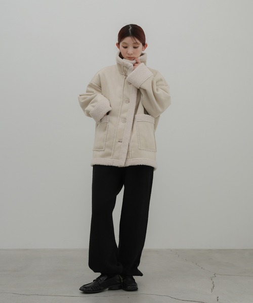 select MOCA(セレクトモカ)の「フェイクムートンミドル丈コート(ムートンコート・レディース・ダークブラウン/ブラック/グレー/アイボリー・FREE)」の6枚目の写真