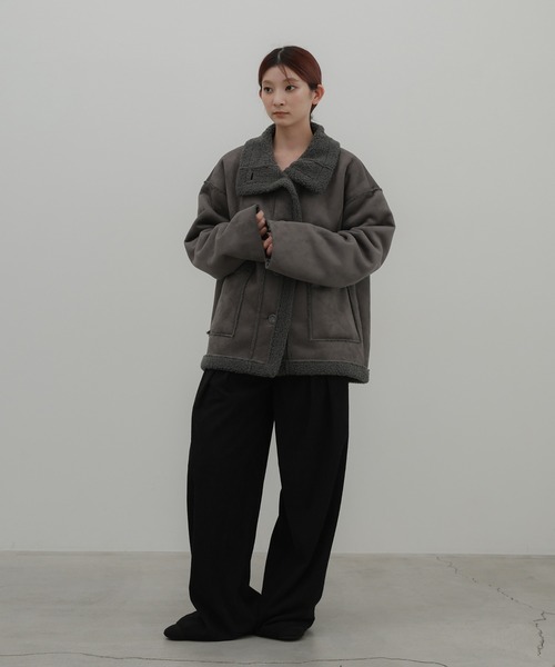 select MOCA(セレクトモカ)の「フェイクムートンミドル丈コート(ムートンコート・レディース・ダークブラウン/ブラック/グレー/アイボリー・FREE)」の7枚目の写真
