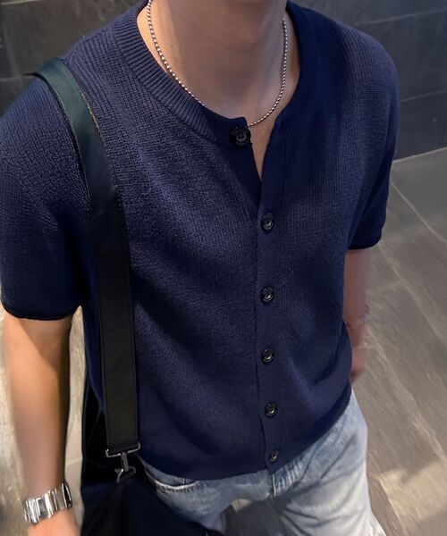 GEECOON(ジークーン)の「ビスコースラウンドハーフニットカーディガン GEE265-106 ネイビー(Tシャツ/カットソー・メンズ・ネイビー・LARGE/X-LARGE)」の8枚目の写真