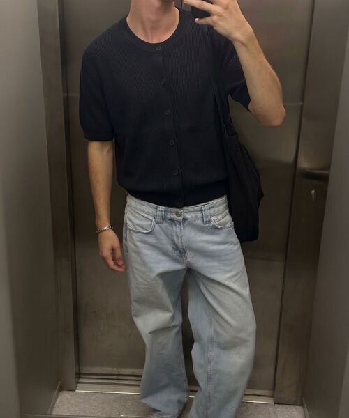 GEECOON(ジークーン)の「ビスコースラウンドハーフニットカーディガン GEE265-106 ネイビー(Tシャツ/カットソー・メンズ・ネイビー・LARGE/X-LARGE)」の9枚目の写真