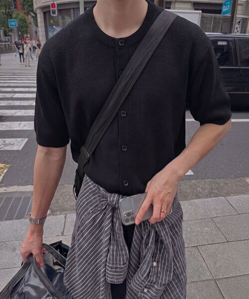 GEECOON(ジークーン)の「ビスコースラウンドハーフニットカーディガン GEE265-106 ネイビー(Tシャツ/カットソー・メンズ・ネイビー・LARGE/X-LARGE)」の12枚目の写真
