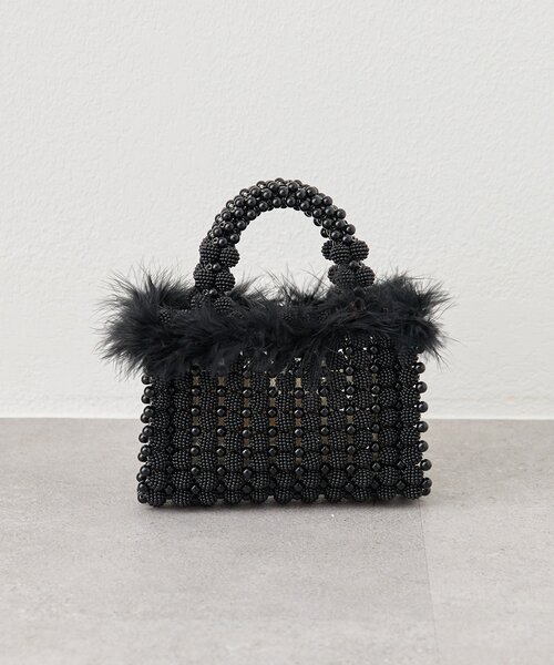 mystic(ミスティック)の「フェザービーズハンドBAG(トートバッグ・レディース・アイボリー/ブラック・ONE SIZE)」の1枚目の写真