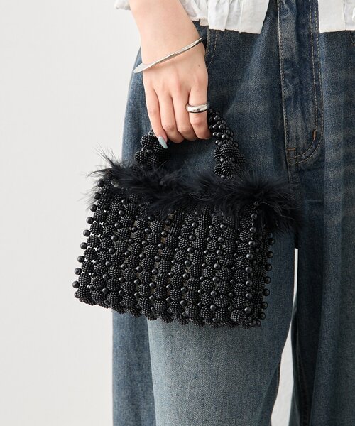 mystic(ミスティック)の「フェザービーズハンドBAG(トートバッグ・レディース・アイボリー/ブラック・ONE SIZE)」の11枚目の写真