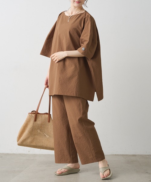 PUAL CE CIN（ピュアルセシン）の「【WEB限定／セットアップ対応】UVカット・撥水加工水陸両用ロングパンツ（ラッシュガード・レディース・キャメル/チェック/ブラック・FREE）」の8枚目の写真