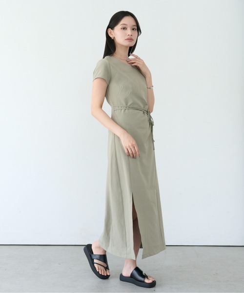 SOYEN(ソイエン)の「半袖ウエストマークアシメタックワンピース(ワンピース・レディース・カーキ/アイボリー・F)」の5枚目の写真