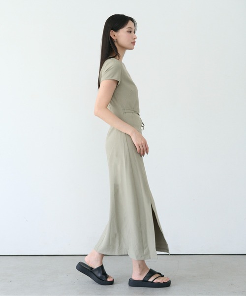 SOYEN(ソイエン)の「半袖ウエストマークアシメタックワンピース(ワンピース・レディース・カーキ/アイボリー・F)」の6枚目の写真