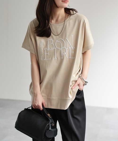 ap retro(アプレトロ)の「【接触冷感】立体ロゴ刺繍Tシャツ / 大人カジュアル(Tシャツ/カットソー・レディース・ネイビー/チャコール/ライトベージュ/ブラック・FREE)」の3枚目の写真