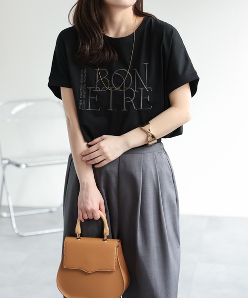 ap retro(アプレトロ)の「【接触冷感】立体ロゴ刺繍Tシャツ / 大人カジュアル(Tシャツ/カットソー・レディース・ネイビー/チャコール/ライトベージュ/ブラック・FREE)」の6枚目の写真