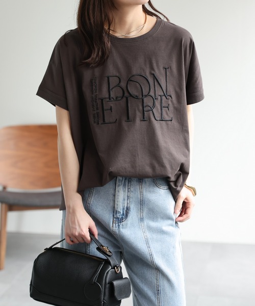 ap retro(アプレトロ)の「【接触冷感】立体ロゴ刺繍Tシャツ / 大人カジュアル(Tシャツ/カットソー・レディース・ネイビー/チャコール/ライトベージュ/ブラック・FREE)」の18枚目の写真