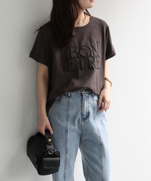 ap retro(アプレトロ)の「【接触冷感】立体ロゴ刺繍Tシャツ / 大人カジュアル(Tシャツ/カットソー・レディース・ネイビー/チャコール/ライトベージュ/ブラック・FREE)」の16枚目の写真
