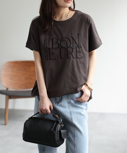 ap retro(アプレトロ)の「【接触冷感】立体ロゴ刺繍Tシャツ / 大人カジュアル(Tシャツ/カットソー・レディース・ネイビー/チャコール/ライトベージュ/ブラック・FREE)」の19枚目の写真