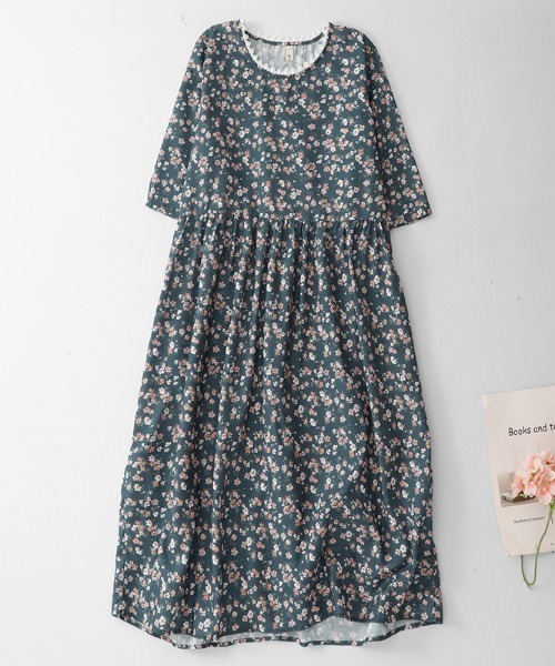 LUCPY(ラクピー)の「小花柄ギャザーロングワンピース(ワンピース・レディース・ピンク/ブルー・XX-LARGE/X-LARGE/LARGE/MEDIUM)」の5枚目の写真