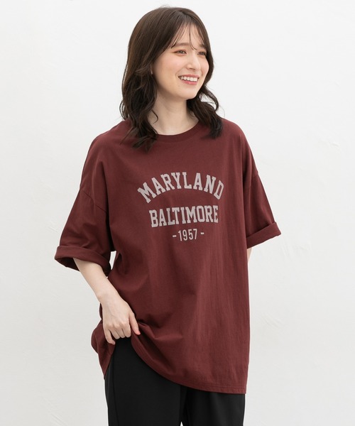 Honeys(ハニーズ)の「【UVカット】6分袖ゆるロゴTシャツ(Tシャツ/カットソー・レディース・カーキ/スミクロ/杢グレー/レッド系/オフホワイト・F)」の5枚目の写真