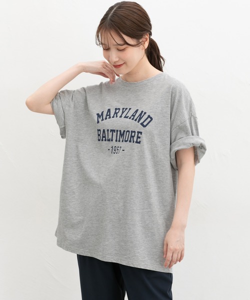Honeys(ハニーズ)の「【UVカット】6分袖ゆるロゴTシャツ(Tシャツ/カットソー・レディース・カーキ/スミクロ/杢グレー/レッド系/オフホワイト・F)」の3枚目の写真
