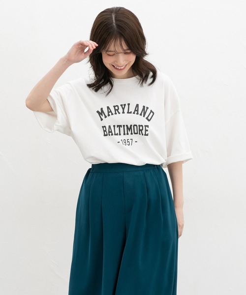 Honeys(ハニーズ)の「【UVカット】6分袖ゆるロゴTシャツ(Tシャツ/カットソー・レディース・カーキ/スミクロ/杢グレー/レッド系/オフホワイト・F)」の10枚目の写真