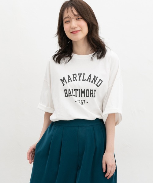 Honeys(ハニーズ)の「【UVカット】6分袖ゆるロゴTシャツ(Tシャツ/カットソー・レディース・カーキ/スミクロ/杢グレー/レッド系/オフホワイト・F)」の11枚目の写真