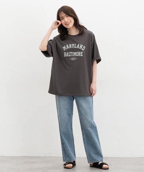 Honeys(ハニーズ)の「【UVカット】6分袖ゆるロゴTシャツ(Tシャツ/カットソー・レディース・カーキ/スミクロ/杢グレー/レッド系/オフホワイト・F)」の12枚目の写真