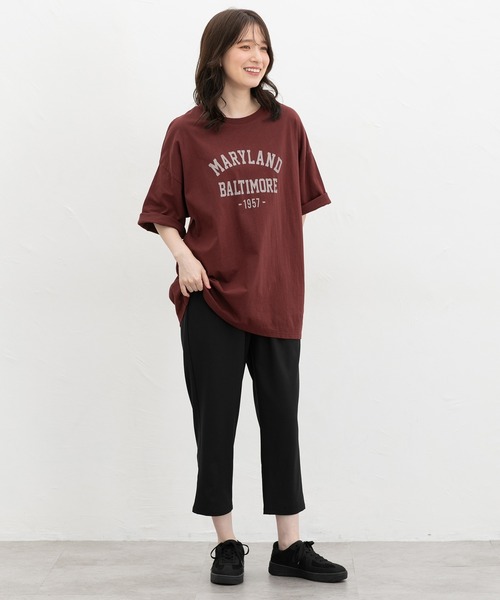 Honeys(ハニーズ)の「【UVカット】6分袖ゆるロゴTシャツ(Tシャツ/カットソー・レディース・カーキ/スミクロ/杢グレー/レッド系/オフホワイト・F)」の7枚目の写真