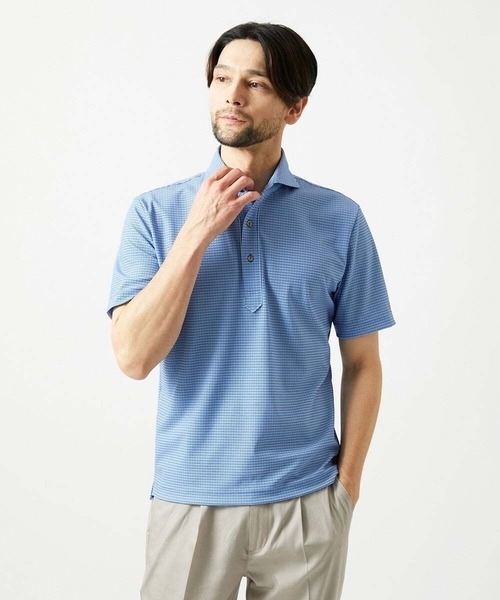 MICHEL KLEIN HOMME   （ミッシェルクランオム）の「《日本製》チドリ柄半袖ポロシャツ（Tシャツ/カットソー・メンズ・ブルー/ダークグレー・MEDIUM/LARGE/X-LARGE）」の2枚目の写真