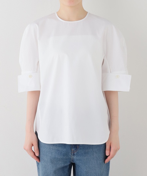 tibi(ティビ)の「TIBI/ティビ COMPACT ECO POPLIN REVERSE SLEEVE TOP ブラウス(シャツ/ブラウス・レディース・ホワイト・2)」の1枚目の写真