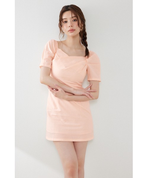 rienda(リエンダ)の「フロントカシュクール2WAYパフスリーブミニワンピース 夏服(ワンピース・レディース・ホワイト系その他/ライトピンク/ブラック系その他・MEDIUM/SMALL)」の1枚目の写真