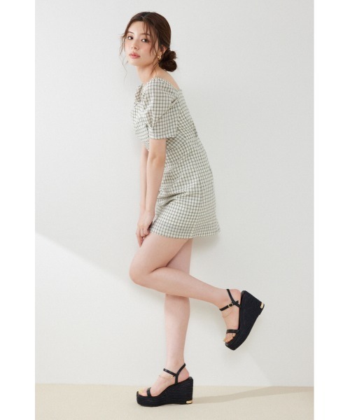rienda(リエンダ)の「フロントカシュクール2WAYパフスリーブミニワンピース 夏服(ワンピース・レディース・ホワイト系その他/ライトピンク/ブラック系その他・MEDIUM/SMALL)」の5枚目の写真
