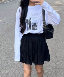 モノクロ新聞記事プリントロンT/長袖Tシャツ