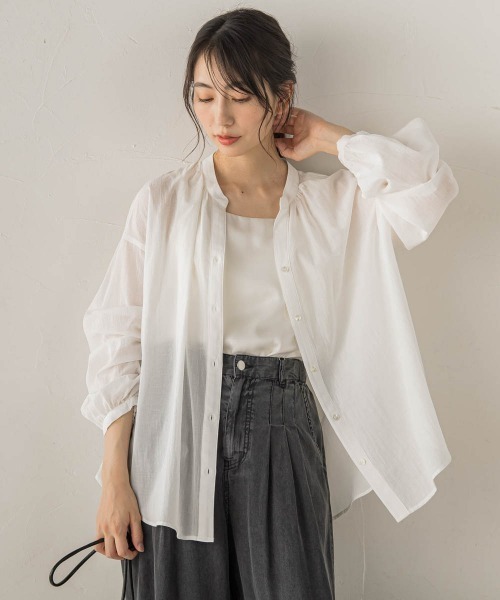Droite lautreamont(ドロワットロートレアモン)の「スキッパーギャザーブラウス(シャツ/ブラウス・レディース・ピンク/オフホワイト/ベージュ/グリーン・M)」の20枚目の写真