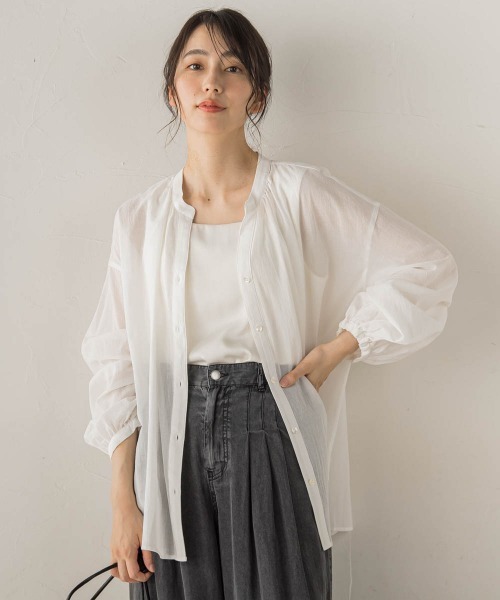 Droite lautreamont(ドロワットロートレアモン)の「スキッパーギャザーブラウス(シャツ/ブラウス・レディース・ピンク/オフホワイト/ベージュ/グリーン・M)」の19枚目の写真